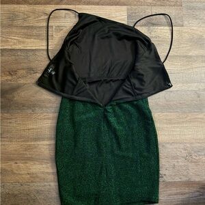Lulu's Asymmetrical Green Glitter Dress